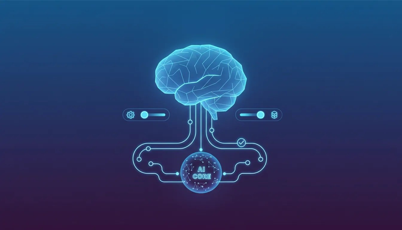 Illustration of an AI brain connected to three glowing settings sliders, symbolizing making Claude more consistent, smarter, and reliable with better configuration.