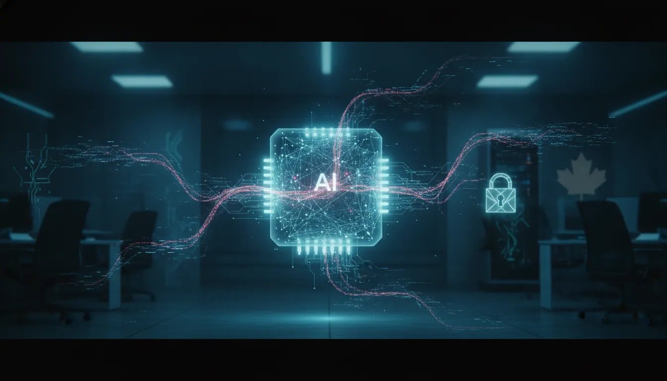 Futuristic holographic AI network with red warning signals and fragmented data paths representing model misalignment and the need for proactive AI safety.