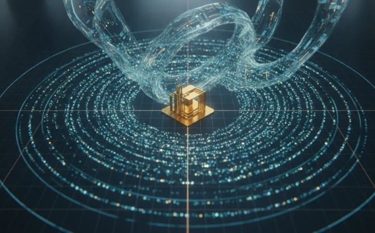 Futuristic AI agents forming a glowing network around a complex fluid flow visualization symbolizing an advanced mathematical breakthrough.