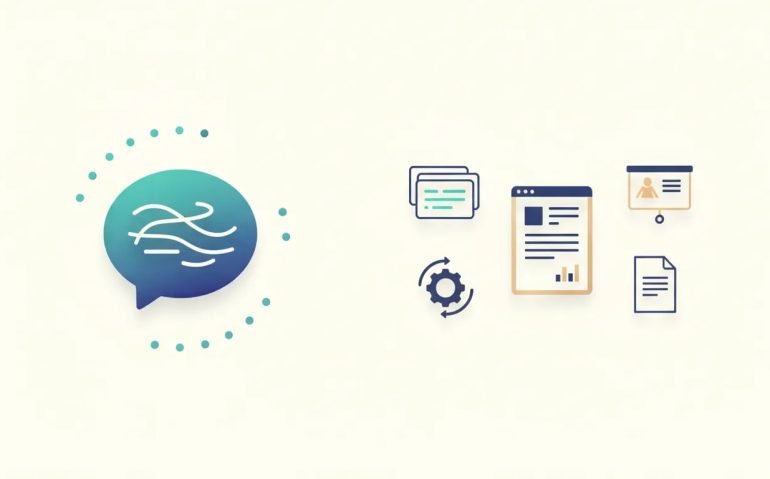 Illustration comparing a chat-style AI generating text with an AI productivity tool creating usable deliverables like slides, reports, and automations, shown with a subtle seven-day progress theme.