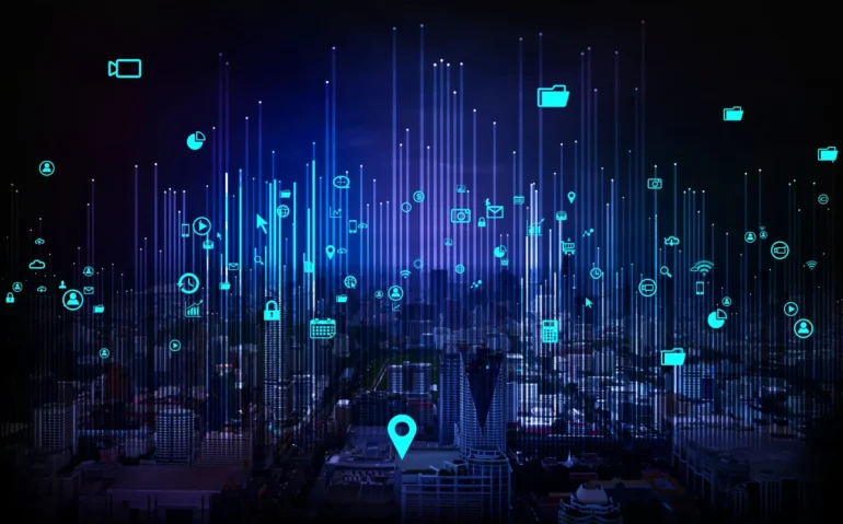 city-scape-at-night-and-network-connection