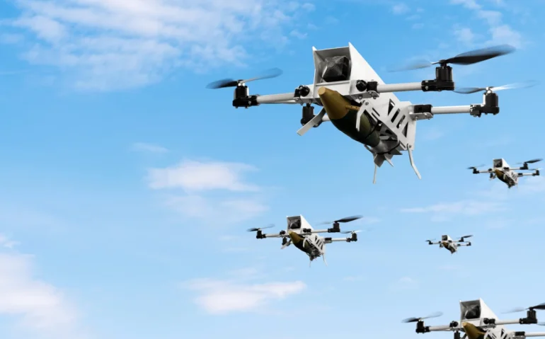 drones-flying-in-formation-against