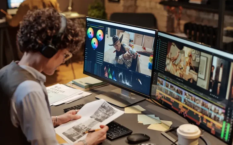 editor-examining-script-of-montage