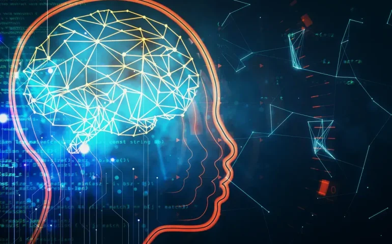 robot-head-and-digital-brain-hologram