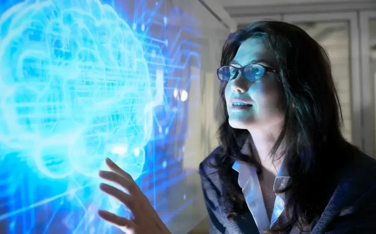 woman-interacts-with-digital-brain
