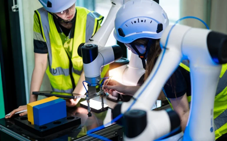 working-on-a-robot-in-a-factory