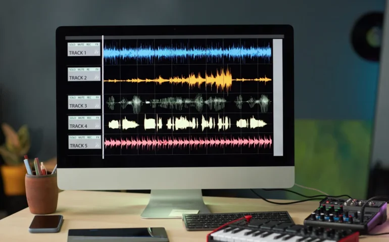 workplace-of-composer-with-computer
